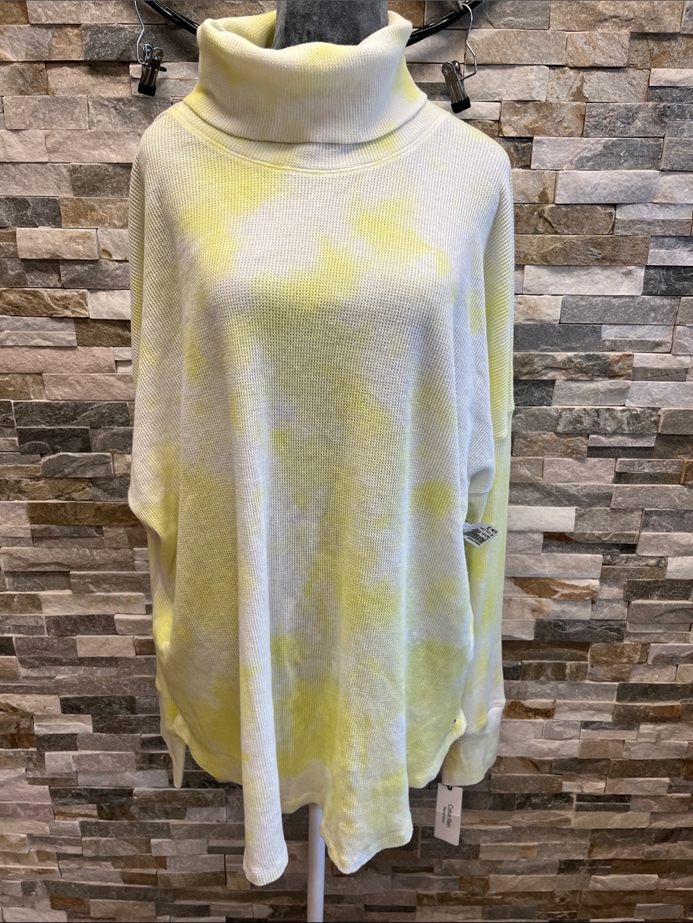 Calvin Klein White and Yellow Tie-Dye Turtleneck Sweater